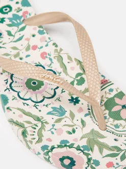 Sunvale Cream Floral Printed Flip Flops