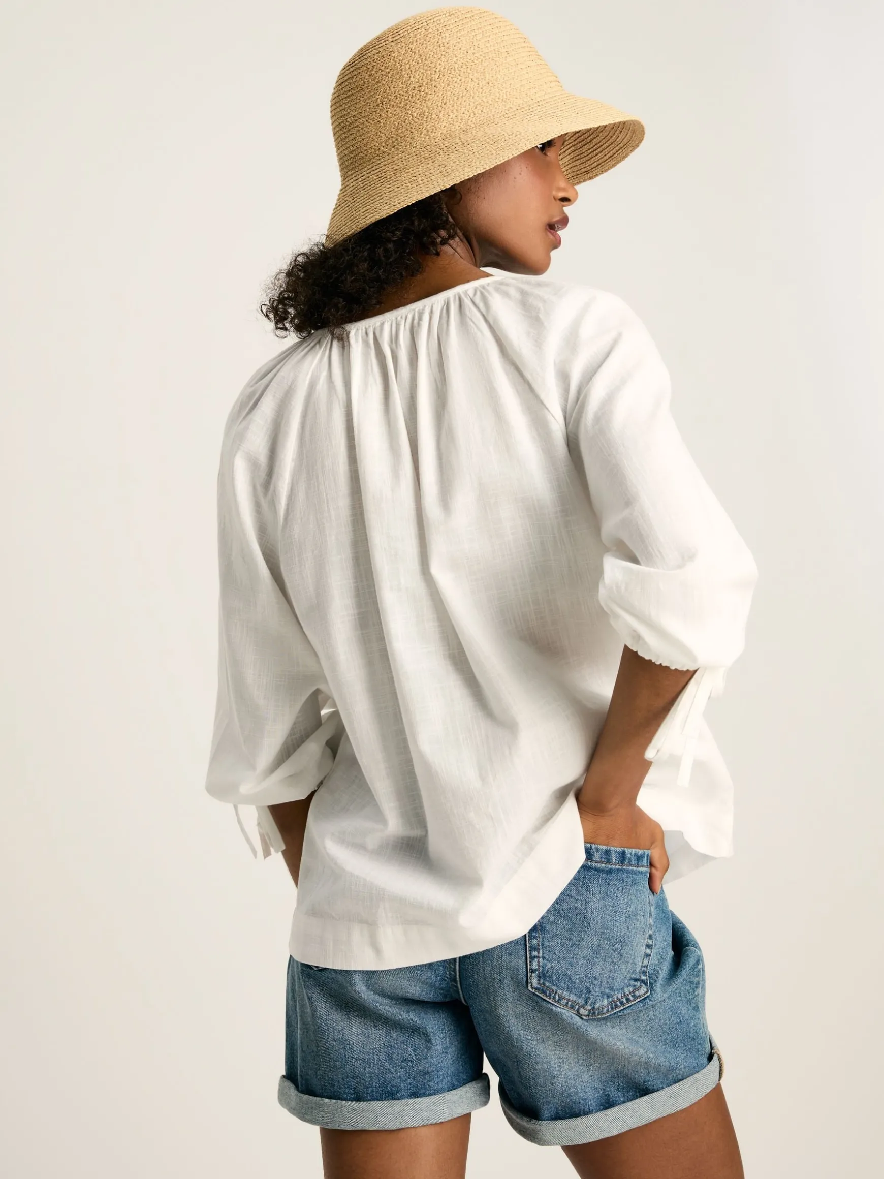 Sylvie White Tie Cuff Blouse