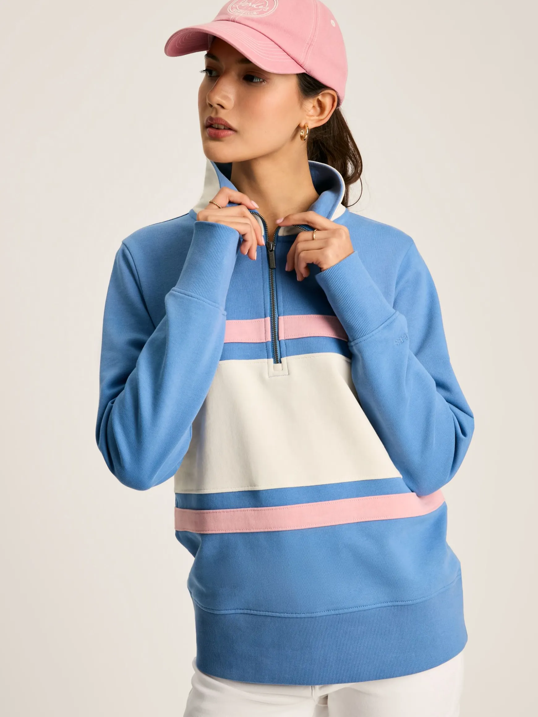 Tadley Blue & White Quarter Zip Sweatshirt
