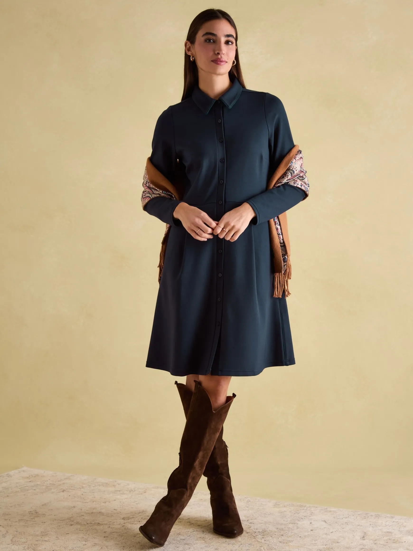 Tallie Navy Long Sleeve Jersey Ponte Dress