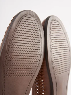 Tan Brown Leather Weave Loafers