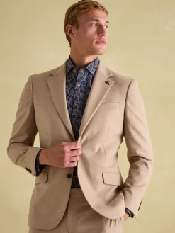 Tan Brown Slim Fit Flannel Suit Jacket