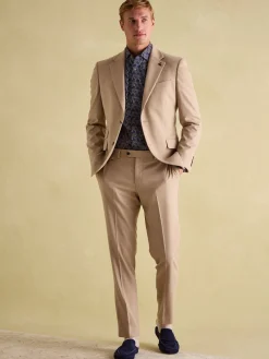 Tan Brown Slim Fit Flannel Suit Jacket