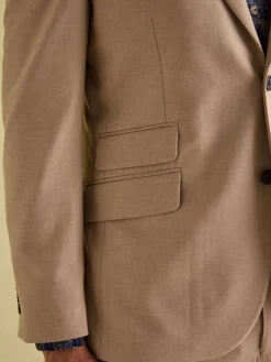 Tan Brown Slim Fit Flannel Suit Jacket