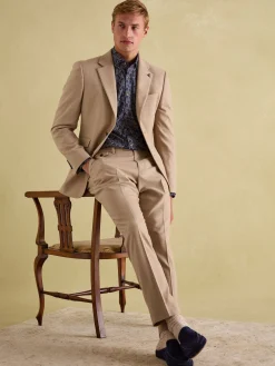 Tan Brown Slim Fit Flannel Suit Jacket