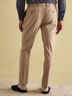 Tan Brown Slim Fit Flannel Suit Trousers