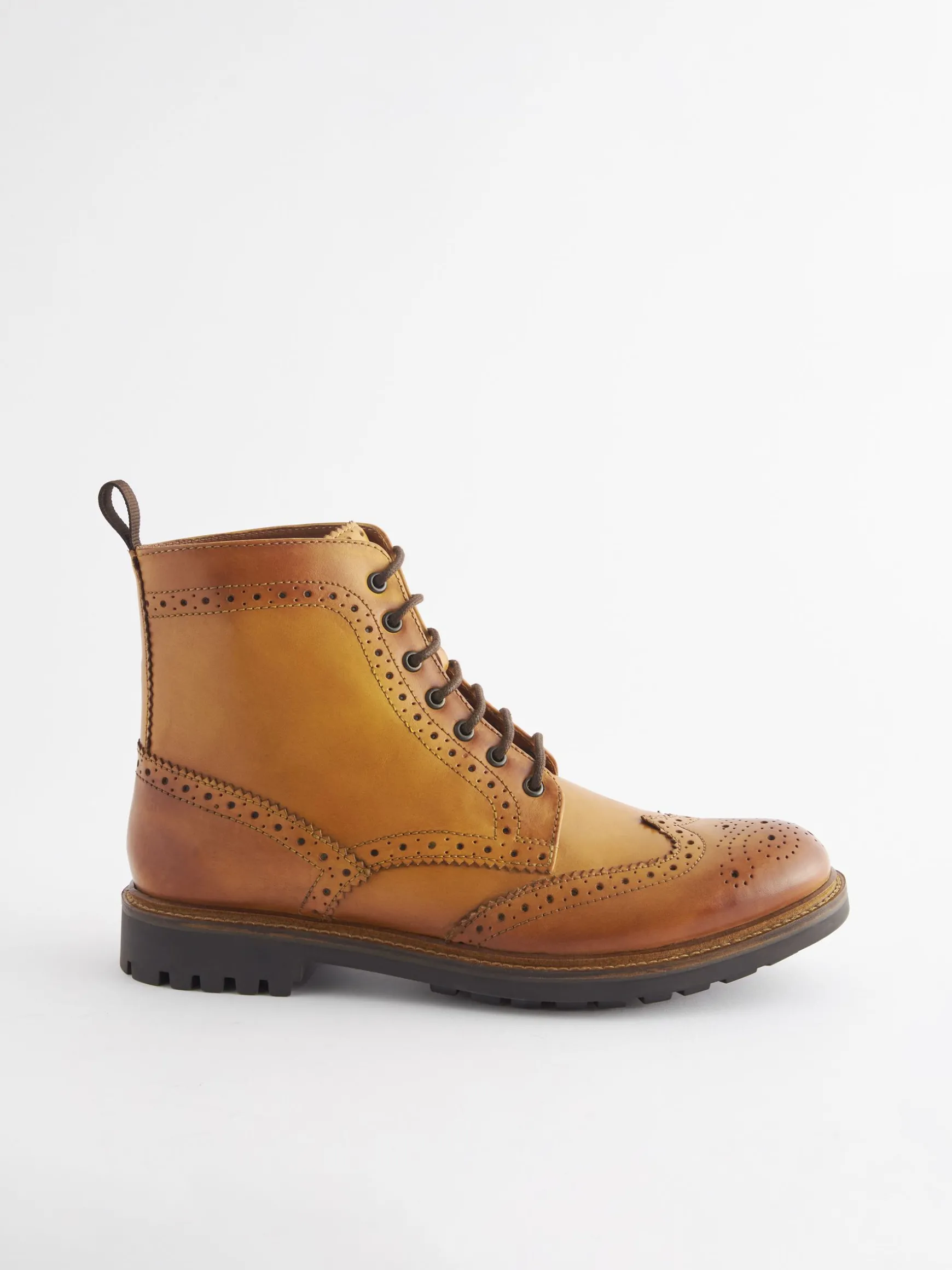 Tan Leather Cleated Brogue Boots