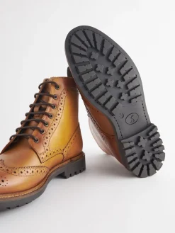 Tan Leather Cleated Brogue Boots