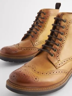 Tan Leather Cleated Brogue Boots