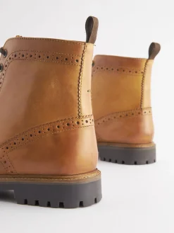 Tan Leather Cleated Brogue Boots