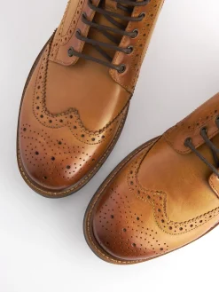 Tan Leather Cleated Brogue Boots