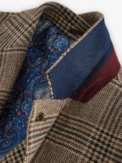 Taupe Brown Slim Fit Check Blazer