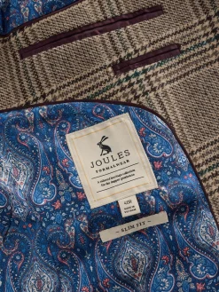 Taupe Brown Slim Fit Check Blazer