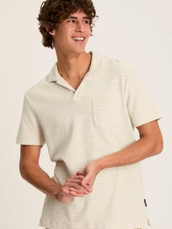 Towelling Cream Striped Polo Shirt