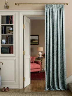 Twilight Ditsy Set of 2 Duck Egg Blackout Pencil Pleat Curtains