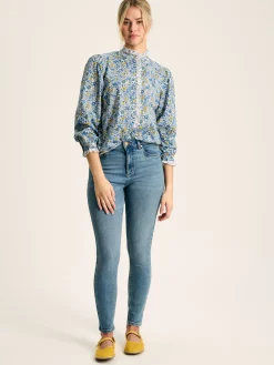 Valentina Blue/White Broderie Trim Blouse