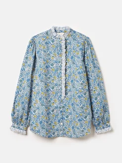 Valentina Blue/White Broderie Trim Blouse