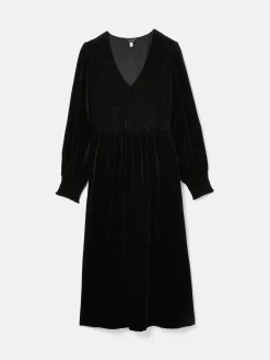 Vanessa Black Velvet Shirred Dress