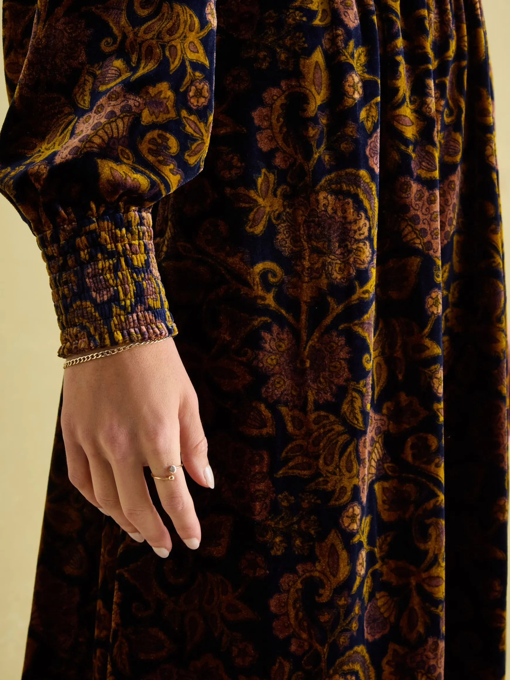 Vanessa Floral Velvet Shirred Dress