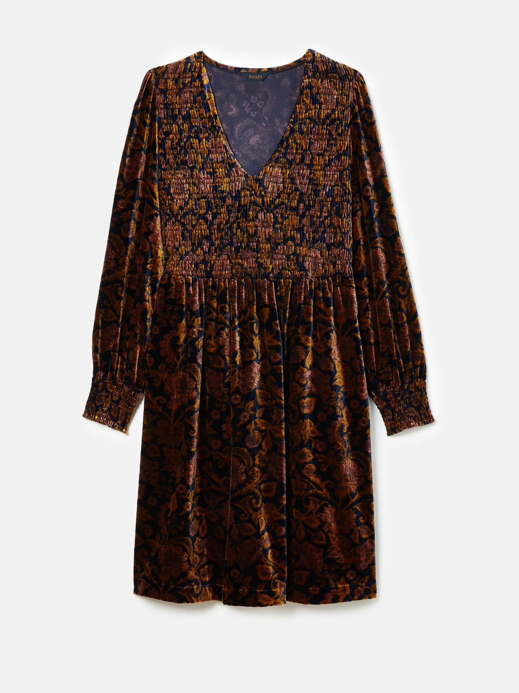 Vanessa Floral Velvet Shirred Dress