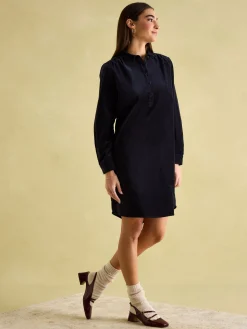 Velvet Marlowe Navy Nehru Collar Shirt Dress