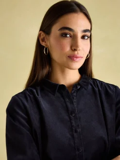 Velvet Marlowe Navy Nehru Collar Shirt Dress