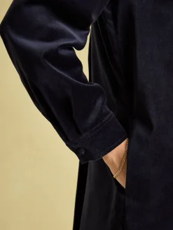 Velvet Marlowe Navy Nehru Collar Shirt Dress