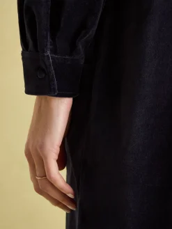 Velvet Marlowe Navy Nehru Collar Shirt Dress