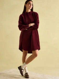 Velvet Marlowe Red Nehru Collar Shirt Dress