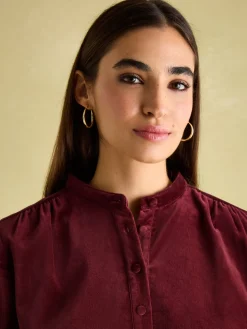 Velvet Marlowe Red Nehru Collar Shirt Dress