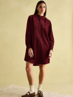 Velvet Marlowe Red Nehru Collar Shirt Dress