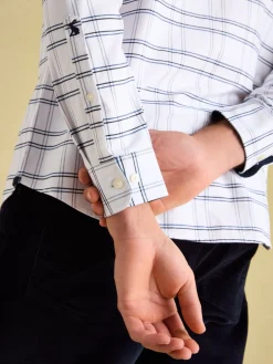 Welford White Cotton Check Shirt