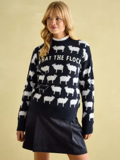 What The Flock Navy/White Intarsia Sheep Jumper