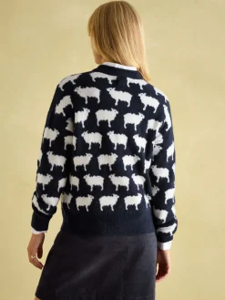What The Flock Navy/White Intarsia Sheep Jumper