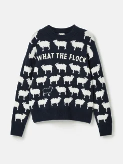 What The Flock Navy/White Intarsia Sheep Jumper