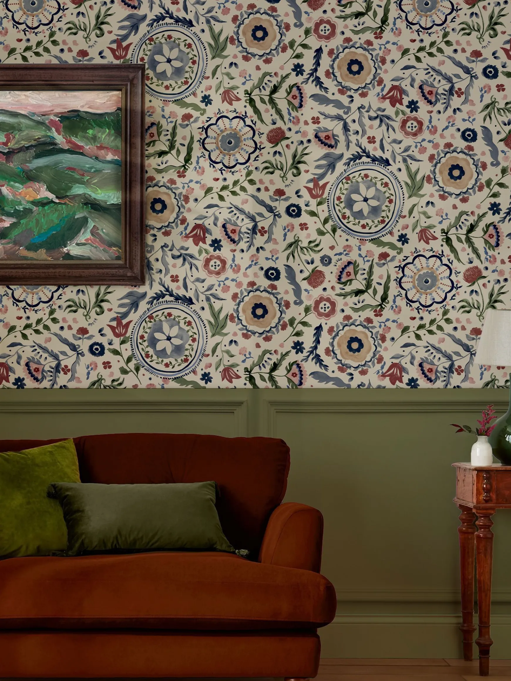 White Festival Flowers Antique 10M Wallpaper