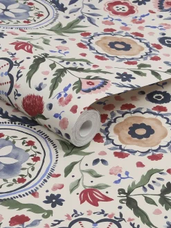 White Festival Flowers Antique 10M Wallpaper