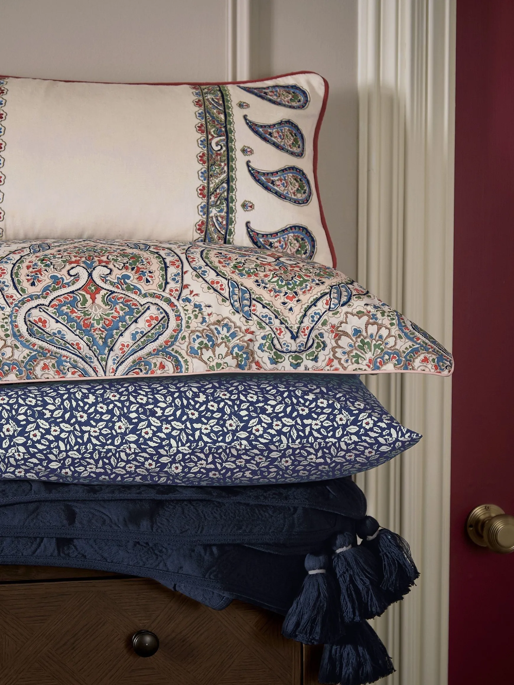 White Paisley 100% Cotton Cushion