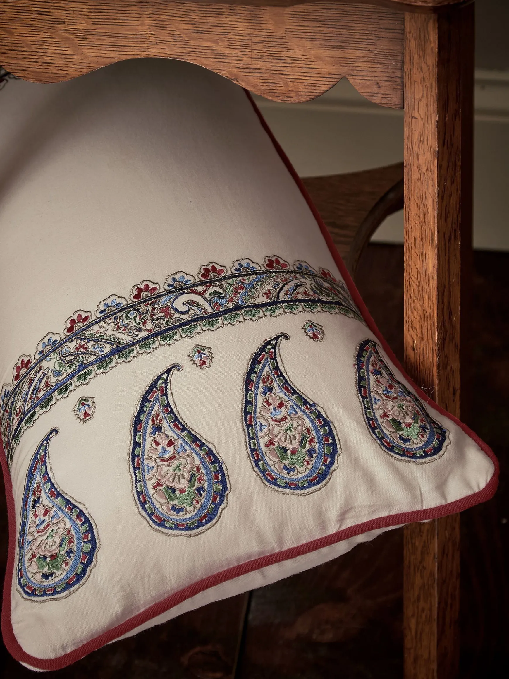 White Paisley 100% Cotton Cushion