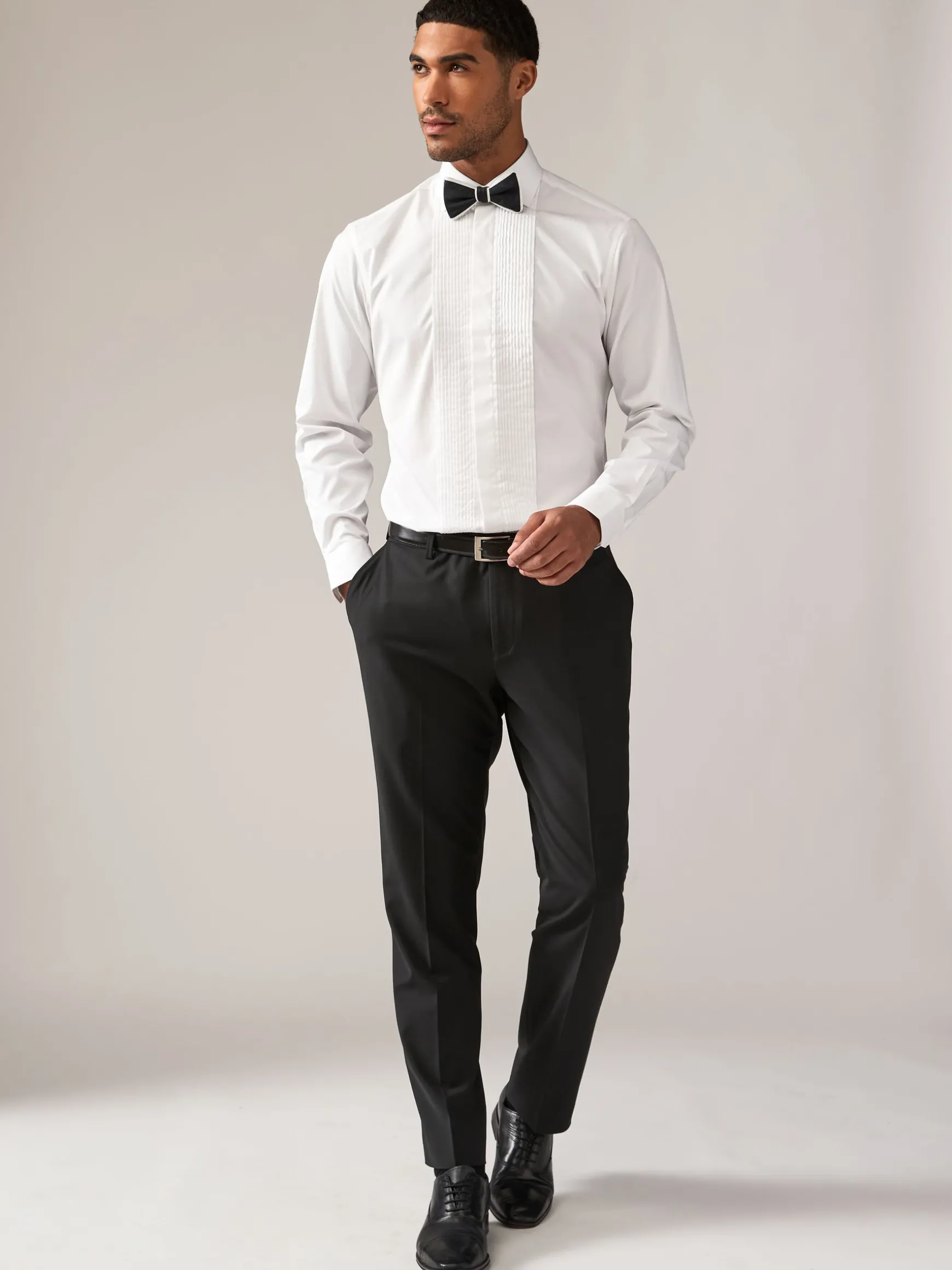 White Pleated Bib Front Dress Shirt