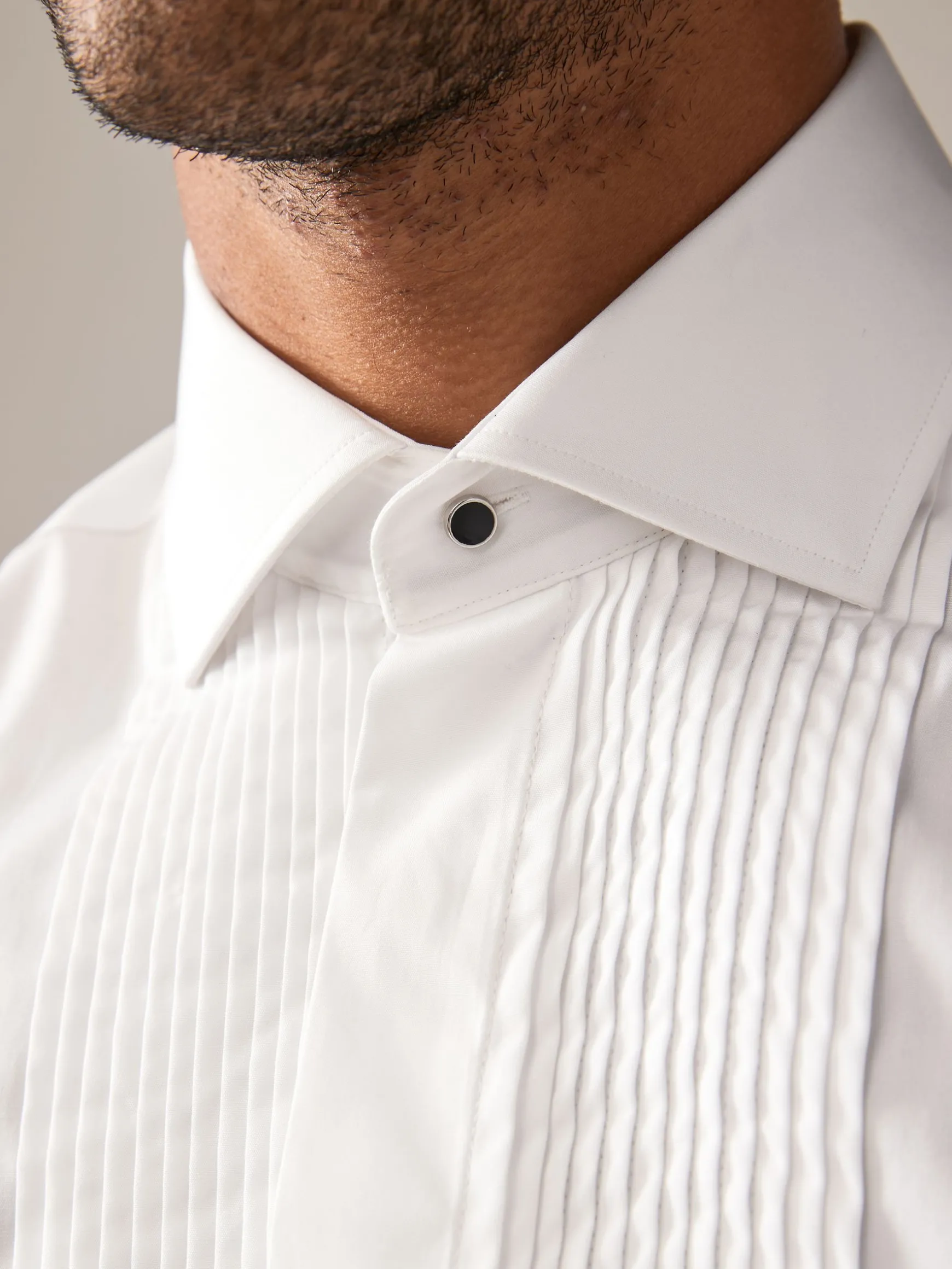 White Pleated Bib Front Dress Shirt
