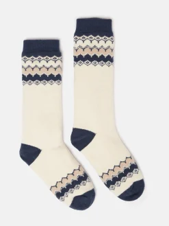 Women's Chalet Cream Fair Isle Fleece Lined Socks (size 4-8)