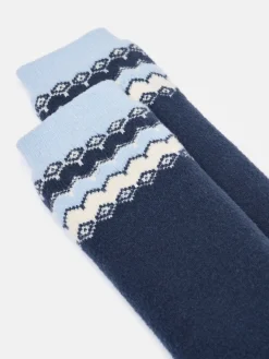 Women's Chalet Navy Fair Isle Fleece Lined Socks (size 4-8)