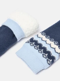 Women's Chalet Navy Fair Isle Fleece Lined Socks (size 4-8)