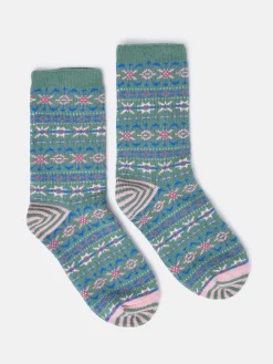 Women's Lucille Green Fair Isle Boot Socks (size 4-8)
