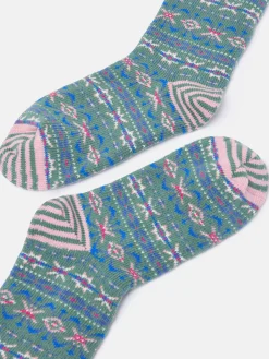 Women's Lucille Green Fair Isle Boot Socks (size 4-8)