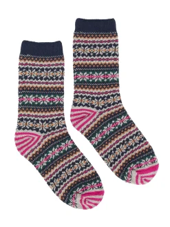 Women's Lucille Navy Fairisle Pattern Socks