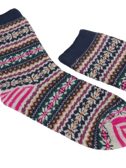 Women's Lucille Navy Fairisle Pattern Socks