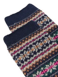 Women's Lucille Navy Fairisle Pattern Socks