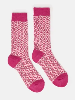 Women's Toasty Bright Pink Cosy Geometric Socks (size 4-8)